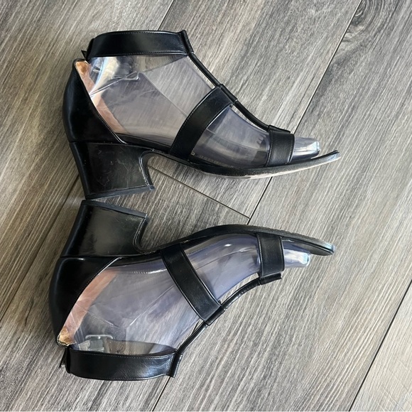 Yves Saint Laurent Italy YSL Black leather Strappy Sandals vintage block heel 7 - Picture 5 of 14